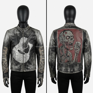 Grim Reaper Sea Fishing <b>Racing</b> Leather <b>Jacket</b> Mens Skeleton Boat Graphic Blue Grey Motorbike Biker Ocean Theme Fashion Coat - Product Image 6