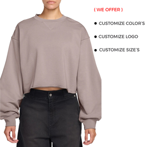Sudadera Corta Oversize de Cuello Redondo para Mujer, Personalizable, de Forro Polar, Manga Larga, Estilo Urbano - Product Image 1
