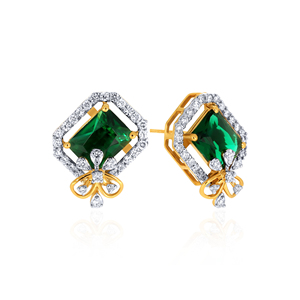Elegante Anillo de Cóctel Chapado en Oro con Gema Verde, Piedra Central de Corte Octogonal, Halo de Pavé de Circonitas y Detalles Florales Intrincados en Forma de Lazo - Product Image 2