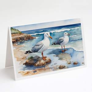 Whimsical Gulls Scavenging A7 Size 5x7 Blank <b>Note</b> <b>Cards</b> Pack of 8 with Envelopes for <b>Greeting</b> or Personal Use - Product Image 1