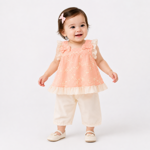 Baby Girls Floral Embroidered Sleeveless <b>Top</b> & Pants Set | 2-Piece Summer Outfit - Product Image 4