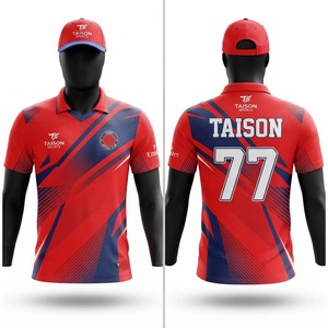 Premium 100% Polyester Cricket Jersey 240g Heat-Transfer Printing Breathable Maroon Red <b>Gold</b> Panel Custom Logo Name <b>Number</b> - Product Image 1
