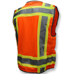 Gilet de sécurité haute visibilité orange pour homme, avec bandes réfléchissantes, en maille respirante, col rond, vêtement d'extérieur décontracté, tenue de travail estivale - Product Image 2