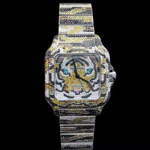 Reloj de Lujo Simple y Antiguo de Acero Inoxidable con Diamantes de Moissanita Tallados, Movimiento de Cuarzo ETA de 41MM, Diseño Clásico Unisex Único - Product Image 1