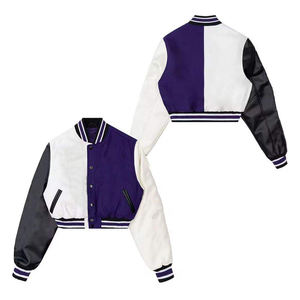 Nuevas Chaquetas Varsity Cortas para Mujer 2026 en Color Negro y Blanco, Tallas Grandes, Chaquetas Cortas de Lana Elegantes para Mujer, Servicio OEM - Product Image 1