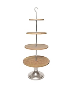 Support à cupcakes rustique à 4 étages en bois avec base en métal et crochet suspendu pour la présentation de desserts lors de mariages et de fêtes - Product Image 1