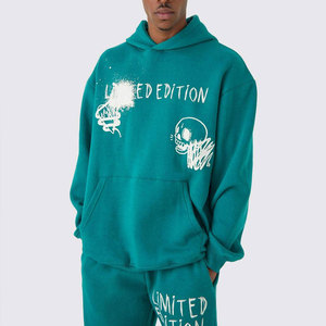 Ensemble de survêtement unisexe bleu sarcelle à capuche coupe-vent léger, imprimé crâne, streetwear, sweat-shirt en coton et pantalon de jogging élastique - Product Image 5