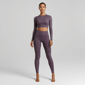 <b>Slate</b> Purple 2-Piece Workout Set-High Waist Quick Dry Leggings & Long Sleeve Top with Front Logo | Premium Activewear - Product Image 1