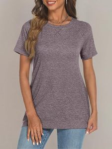 2025 à la mode femmes léger tricot été hauts personnalisé à manches courtes col rond t-shirts solide décontracté longs vêtements-commande minimum - Product Image 6