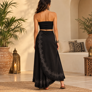 Bohemian Embroidered Wrap <b>Skirt</b> <b>Women's</b> Ethnic Fringe Tassel <b>Maxi</b> <b>Skirt</b> Adjustable Tie Beach Resort Vacation Wear | Tribal Style - Product Image 3