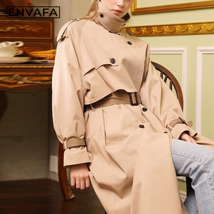 Chaquetas Cortavientos Personalizadas, Abrigo Largo Color Caqui de Moda para Mujer con Cinturón, Ropa Femenina, Chaqueta Ligera, Abrigo Tipo Gabardina para Mujer - Product Image 4