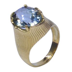 Gemvanity 925 Sterling Silver Classic Vintage <b>Gold</b> <b>Cocktail</b> <b>Ring</b> with Channel Set Amethyst Stone Unisex Everyday Wear - Product Image 1