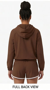 Ensemble short et veste coupe-vent décontracté pour femme, couleur unie, printemps / 100% polyester/nylon, fermeture à cordon, imperméable, coupe-vent - Product Image 2