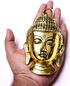 Statue de tête de Bouddha en laiton antique, artisanat métallique moderne fait main, thème culturel, décoration artistique durable pour la maison, présentation sur table - Product Image 2