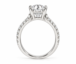 Bague de fiançailles solitaire vintage avec diamant rond brillant cultivé en laboratoire, plaqué rhodium, bande pavée, or 10K/14K/18K, argent 925/935 - Product Image 4