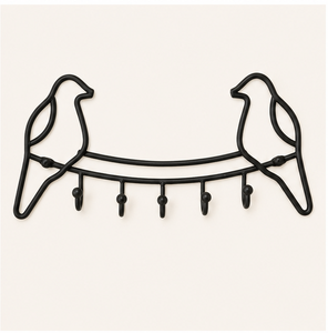 Decorative Black Metal <b>Wall</b> Mounted <b>Key</b> <b>Hooks</b> With 5 <b>Hooks</b> Whimsical Bird Design Entryway Organizer For <b>Keys</b> Small Accessories - Product Image 1