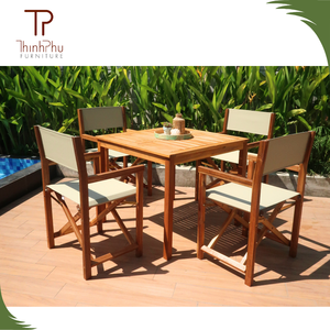 Tables de salle à manger d'extérieur contemporaines en bois massif pliables, 4 chaises, écologiques, durables, faciles à nettoyer, hôtel, restaurant - Product Image 4