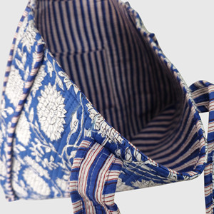 Bolso Tote de Algodón Estilo Bohemio con Patrón Floral Azul, Bolso de Compras para Mujer con Parte Superior Abierta, Apto para Todas las Temporadas - Product Image 3