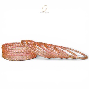 Luxury Glossy Peach Finish Designer Trendy Raindrop Glass Kashmiri <b>Bangles</b> Set for Wedding and Daily Wear at Wholesale Price - Product Image 4