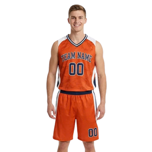 Ensemble maillot et short d'uniforme de basketball pour hommes, col en V sans manches, empiècements latéraux contrastants, col rayé, évacuation de l'humidité - Product Image 1