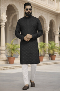 Conjunto de Kurta y Pijama de Rayón con Bordado Lucknowi para Hombre, con Lentejuelas, Ropa Étnica Tradicional India - Product Image 1