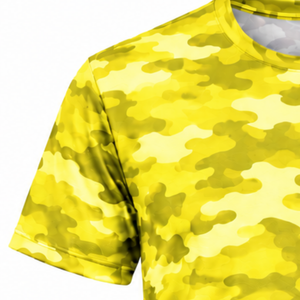 Lemon <b>Yellow</b> Camo <b>T</b> <b>Shirt</b> <b>Men</b> Short Sleeve Crew Neck Camouflage Printed Sports Training Gym Workout Performance Athletic Wear - Product Image 3