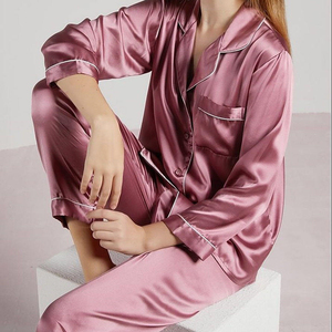 Al por mayor, lujosa bata de pijama de seda de morera 100% pura para mujer, con logo personalizado, transpirable, de manga larga, para primavera/verano, color liso. - Product Image 5