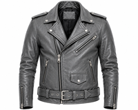 Veste de moto en cuir véritable noir pour homme, col rabattu, fermeture éclair, coupe ajustée, pour l'automne et l'hiver