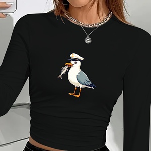 เสื้อแขนยาวสำหรับผู้หญิง, เสื้อแฟชั่นนกนางนวลทะเลแปลกๆ - Product Image 4