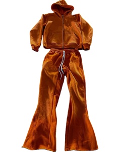 Conjunto Deportivo Personalizado con Bordado, Talla Grande, Lavado Ácido, Cierre de Cremallera, Estilo Desgastado, Sudadera con Capucha de Felpa Francesa de 500 Gsm, Pantalones Deportivos Acampanados - Product Image 1