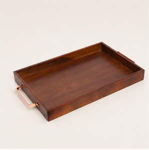Premium Handcrafted Wooden Serving Tray With Elegant <b>Copper</b> Metal Handles Large Rectangular Decorative Platter For Coffee Table - Product Image 4