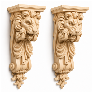 Ménsula de Pared de Madera Maciza con Talla Detallada de León Soporte de Alta Resistencia para Molduras Rústicas y Clásicas con Patrón de León - Product Image 1