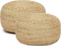 Pouf ottoman tressé naturel en jute et chanvre, confortable, de style bohème, fait main, pour une assise décontractée à la maison, au bureau ou dans la chambre.