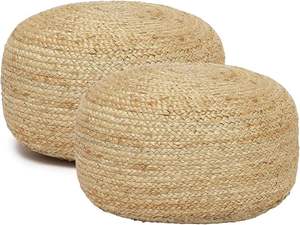 Pouf ottoman tressé naturel en jute et chanvre, confortable, de style bohème, fait main, pour une assise décontractée à la maison, au bureau ou dans la chambre. - Product Image 5