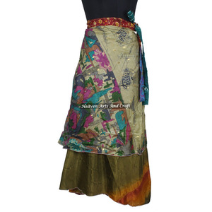 Falda Larga de Seda Mágica para Envolver, 2 Capas, Reversible, Estilo Sari, Falda Larga de Seda India Vintage para Mujer - Product Image 5