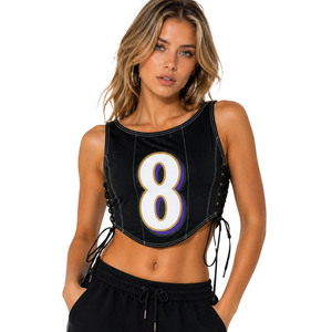 Top corto tipo corsé estilo universitario Y2K con número personalizado, camisola sin mangas con cordones laterales, camisa de mujer, top de lujo estilo urbano con cuello redondo - Product Image 4