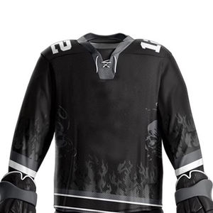 Camiseta de hockey sobre hielo personalizada, uniforme de equipo sublimado, estampado sólido, nombre y número personalizados, 100% poliéster, malla acolchada, cuello en V frontal - Product Image 5