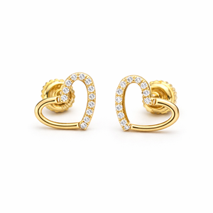 Pendientes de Moda con Diamantes Cultivados en Laboratorio, Diseño de Corazón Abierto, Oro Amarillo de 18K, para Uso Diario, Regalo Elegante para el Día de San Valentín - Product Image 1
