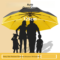 Parapluie pliant automatique personnalisé avec logo, 125 cm, double nervure, en pongé enduit noir, idéal pour les voyages en famille et les cadeaux d'entreprise