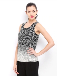 Camiseta sin mangas con estampado de puntos y color degradado para mujer, cuello redondo, informal, de punto, transpirable - Product Image 2
