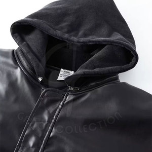 Veste à capuche en cuir noir pour femme, cuir souple, nouvelle mode pour la collection automne-hiver - Product Image 2