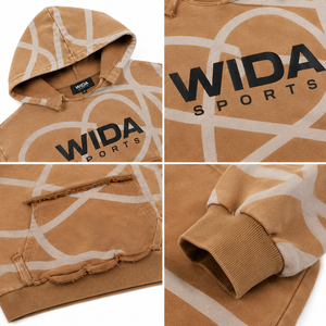 Custom 400 GSM Camel Brown Abstract All Over Printed Enzyme Washed Oversized Pullover Fleece Hoodie - Product Image 5