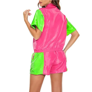 Unisex Color Blocking <b>Tracksuit</b> Set Pink Green Full Sleeve Stand Collar Sporty Summer Shorts Quick Dry Lightweight Polyester - Product Image 1