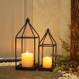 Decorative Black Metal <b>Outdoor</b> <b>Candle</b> Lantern Hanging Garden Pillar <b>Holder</b> Vintage Moroccan Wedding Home Decor Patio Industrial - Product Image 6
