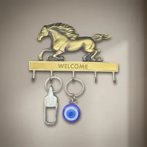 Premium-quality Brass Key Holder Hooks Metal Hanging Key Holder for Wall Decoration Gold Color horse style Designed <b>Vintage</b> look - Product Image 2