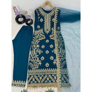 นักออกแบบ georgette ลำดับงานด้วยมือด้านบนด้านล่างกับท้องฟ้า dupatta - Product Image 3