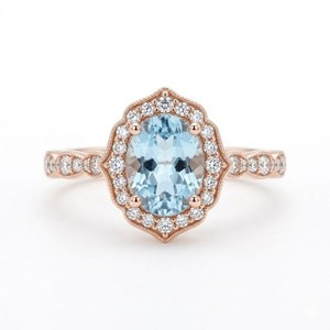 แหวนอะความารีนทรงรีธรรมชาติ เงินแท้ 925 ชุบทอง 14K เครื่องประดับหรูหรา แหวนอะความารีนสวยสง่าสำหรับผู้หญิง - Product Image 2