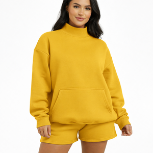 Conjunto de Sudadera y Pantalón Corto de Algodón Terry Personalizado al por Mayor para Mujer, Ecológico, Cuello Alto, Oversize, Casual y Transpirable - Product Image 1