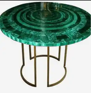 Malachite ท็อปโต๊ะหินอ่อนกลม,โต๊ะหินมาลาไคต์สีเขียวโต๊ะกาแฟกึ่งมีค่า