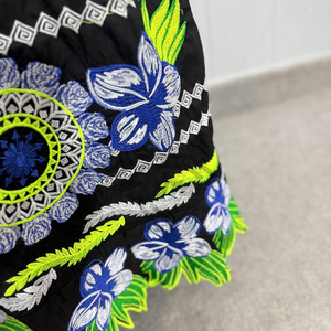 Wholesale Traditional Floral Embroidery Black Skirt Women <b>Elastic</b> Waist Boho Summer Midi Dress Ethnic Leaf Pattern Casual Skirts - Product Image 6